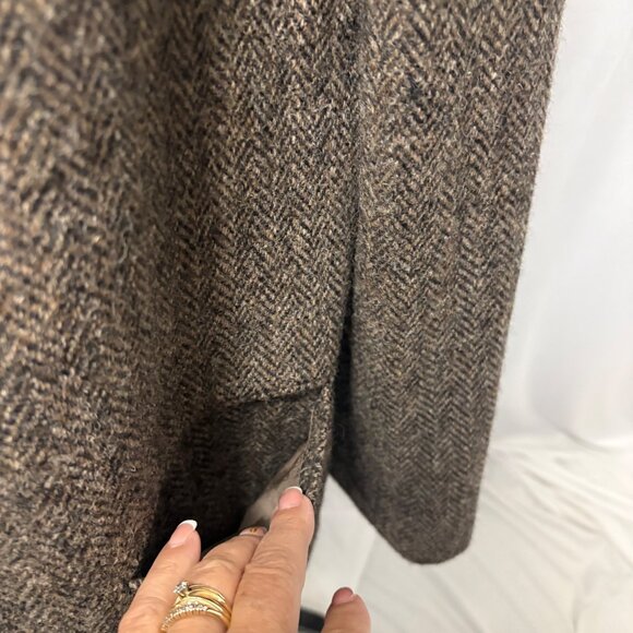 Harris Tweed Brown Herringbone Wool Blazer Womens Size 14 Vintage - Picture 9 of 12